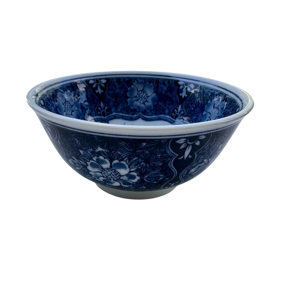 Japanese Porcelain Bowl Blue White Chrysanthemum Butterfly Mid Century 6.25"